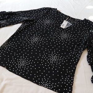 Bell Sleeve Black Dotted Blouse